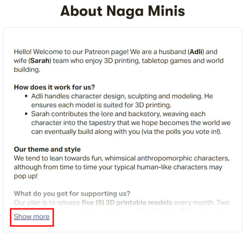 naga minis patreon about section